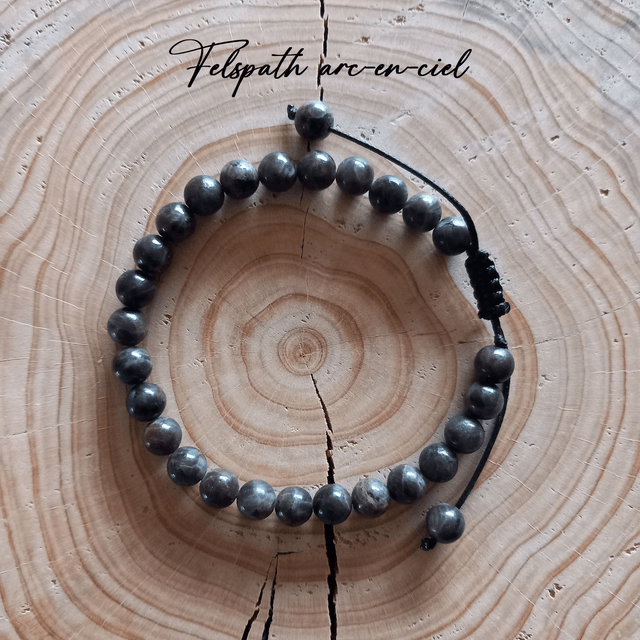 Bracelet ajustable en Feldspath arc en ciel