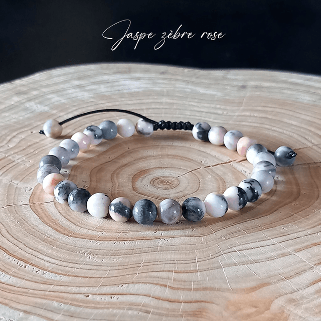 Bracelet ajustable en Jaspe zèbre rose