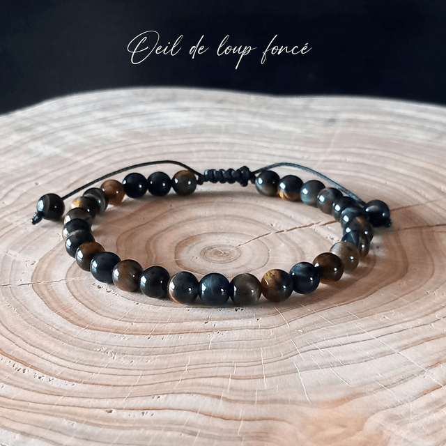 Bracelet ajustable en Oeil de loup foncé