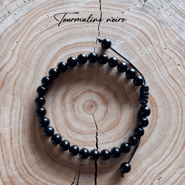 Bracelet ajustable en Tourmaline noire