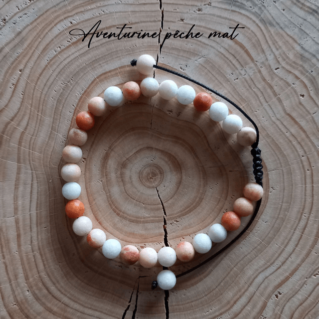 Bracelet ajustable en Aventurine pêche mat
