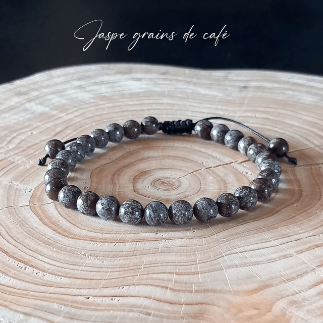 Bracelet ajustable en Jaspe grains de café