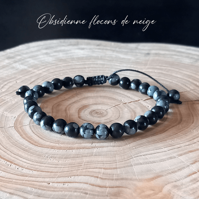 Bracelet ajustable en Obsidienne flocons de neige