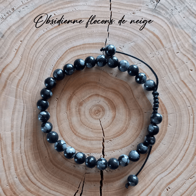 Bracelet ajustable en Obsidienne flocons de neige