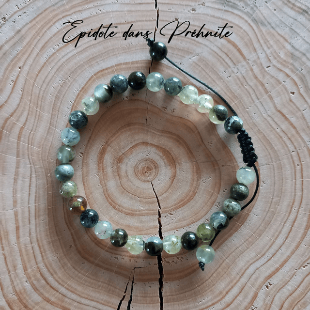 Bracelet ajustable en Epidote dans Préhnite