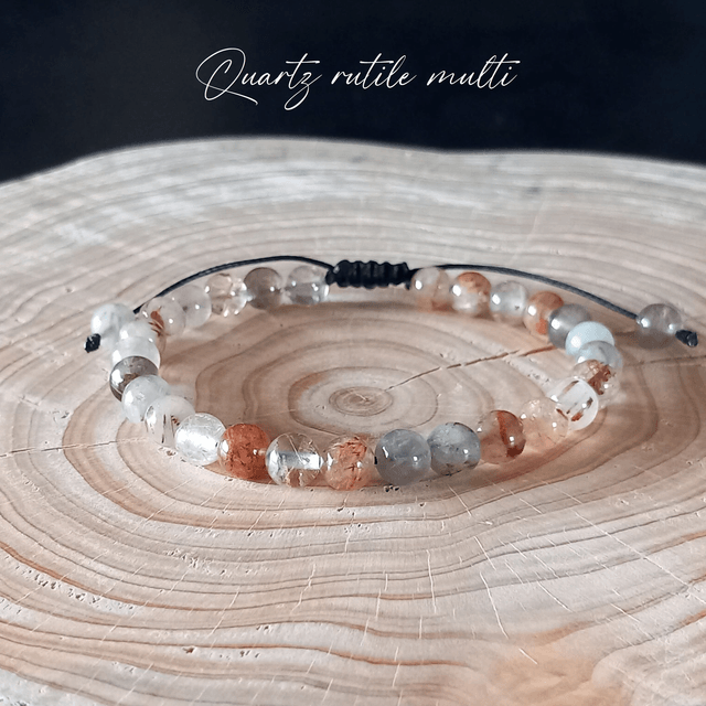 Bracelet ajustable en Quartz rutile multicolore