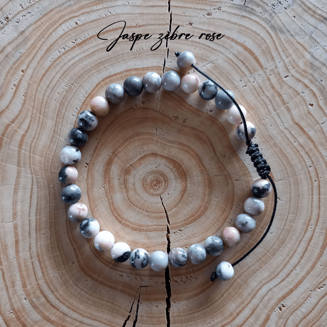 Bracelet ajustable en Jaspe zèbre rose
