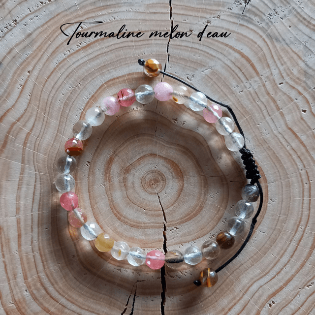 Bracelet ajustable en Tourmaline melon d'eau