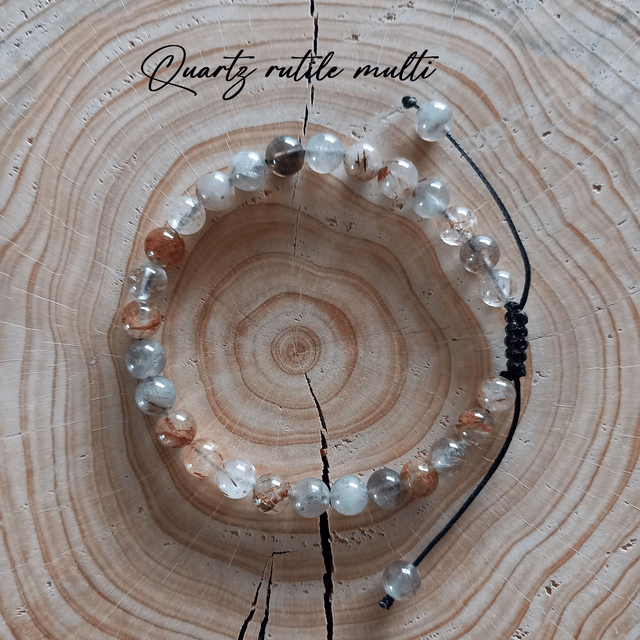 Bracelet ajustable en Quartz rutile multicolore