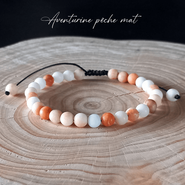 Bracelet ajustable en Aventurine pêche mat
