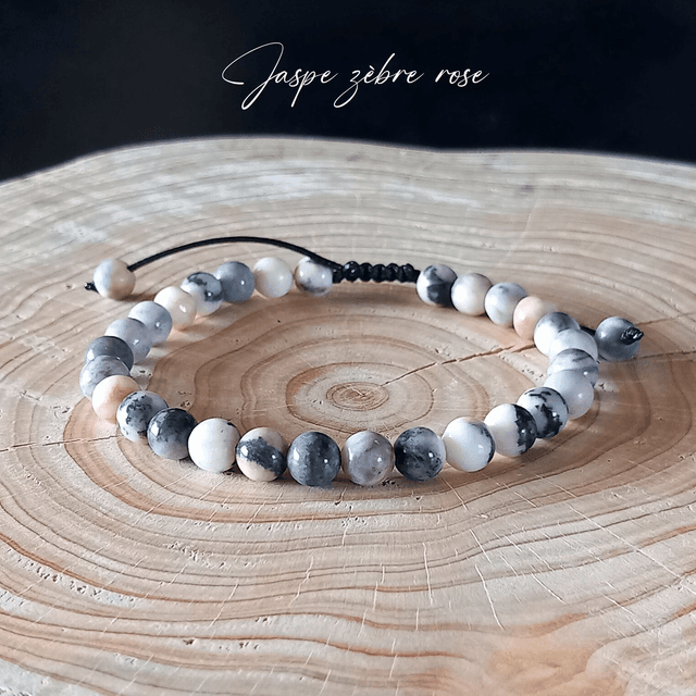 Bracelet ajustable en Jaspe zèbre rose