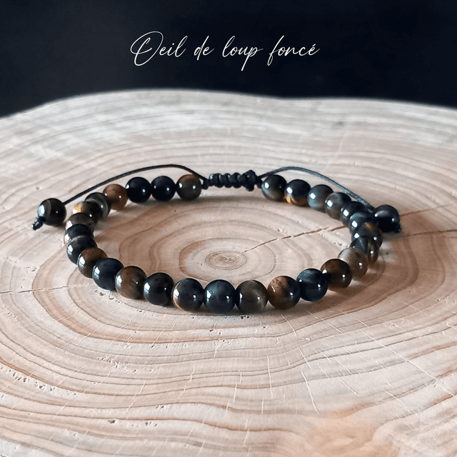 Bracelet ajustable en Oeil de loup foncé