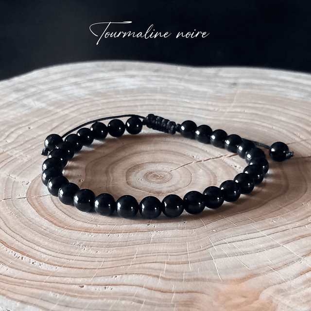 Bracelet ajustable en Tourmaline noire