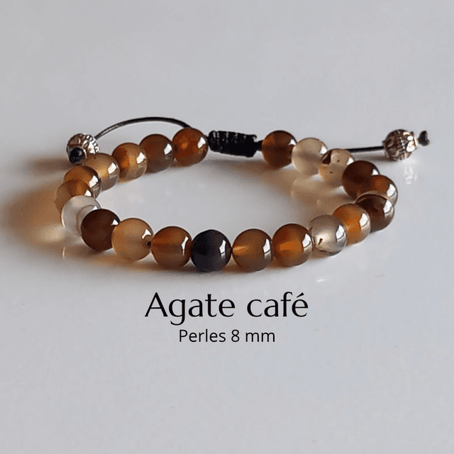Bracelet ajustable en Agate café