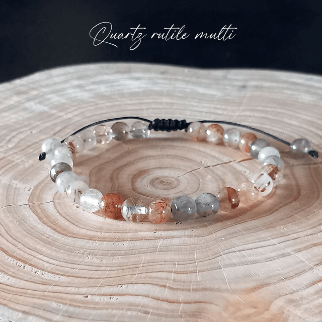 Bracelet ajustable en Quartz rutile multicolore