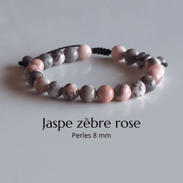 Bracelet ajustable en Jaspe zèbre rose